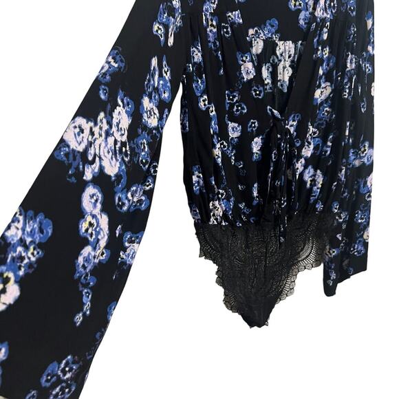 Intimately Free People Black Blue Floral Tie Lace Body Suit Medium - Picture 8 of 13